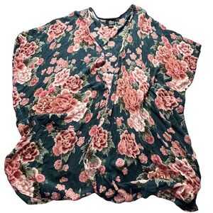 Angie Navy Blue Floral Tunic with Pink Roses